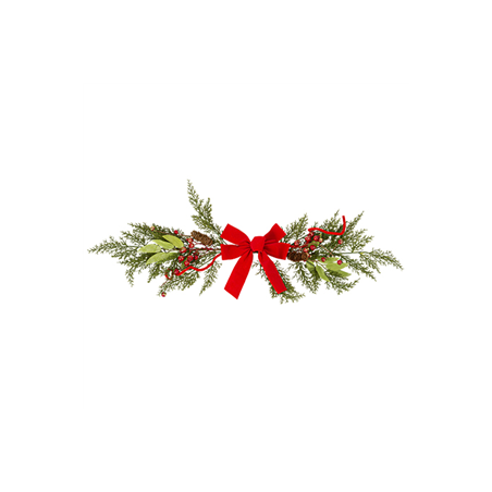 Centre de table sapin et nœud velours rouge - Long. 77cm