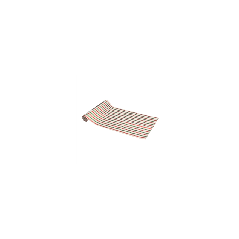 Chemin de table effet candy rayures rouges  et  vertes 28cm x 3m