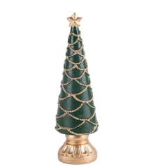 Sapin vert et or en résine sur socle 6 x 20cm