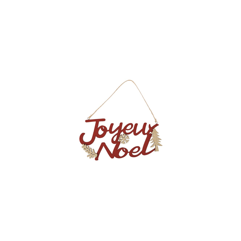 Suspension Joyeux Noël velours rouge et Or 22 x 11cm