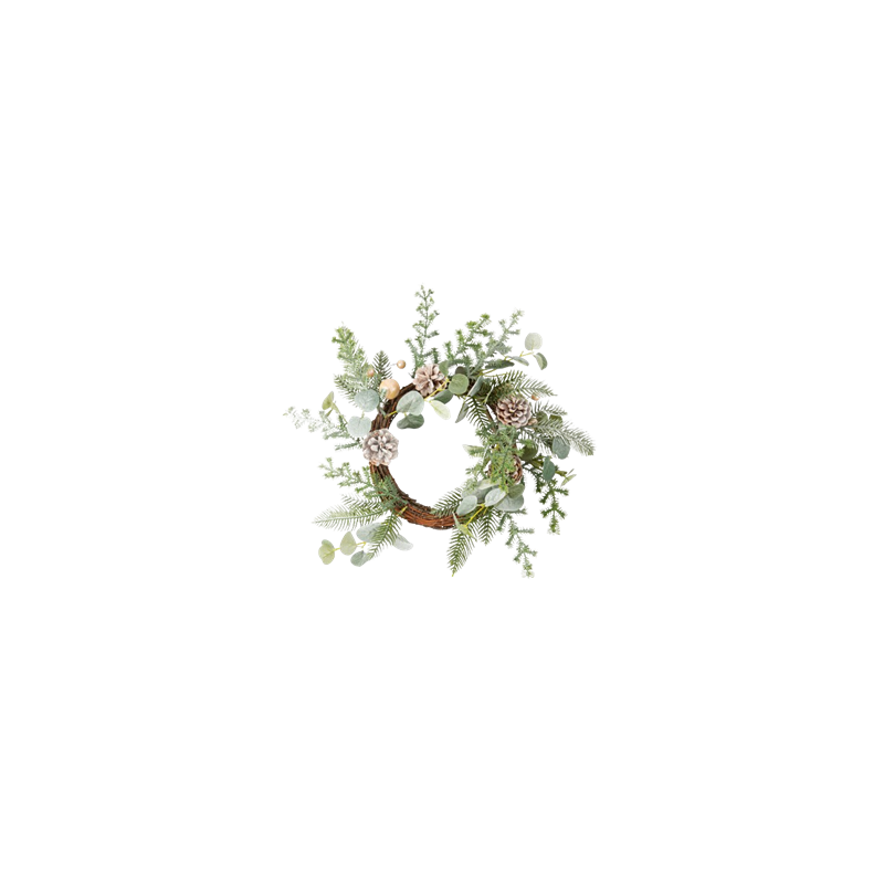 Couronne Pommes de Pin, Feuillages enneigés et Paillettes Ø45cm
