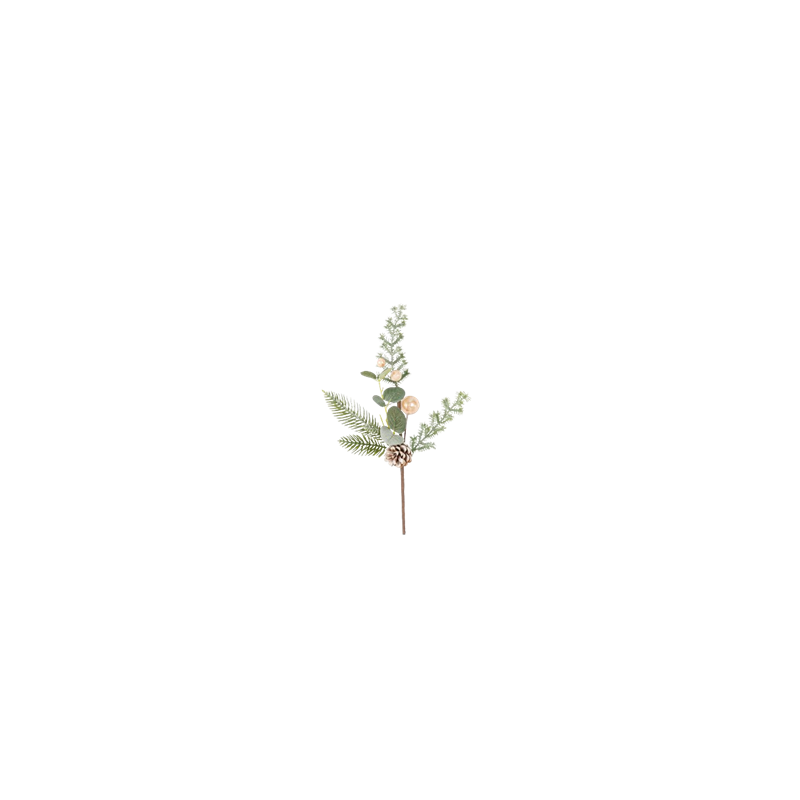 Branche Pommes de pin feuillage enneigé et paillettes - Haut. 35cm