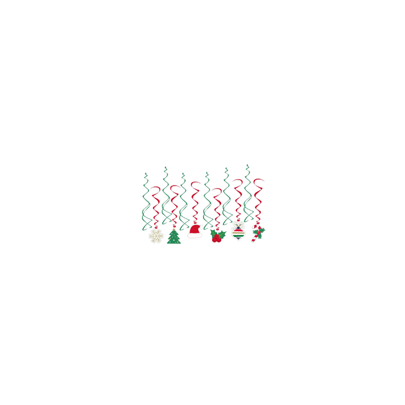 Lot de 12 tourbillons Noël (dont 6 avec motifs 14cm) pvc - Haut. 90cm