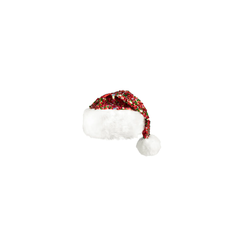 Bonnet Noël à sequins vert  et  rouge - Taille adulte