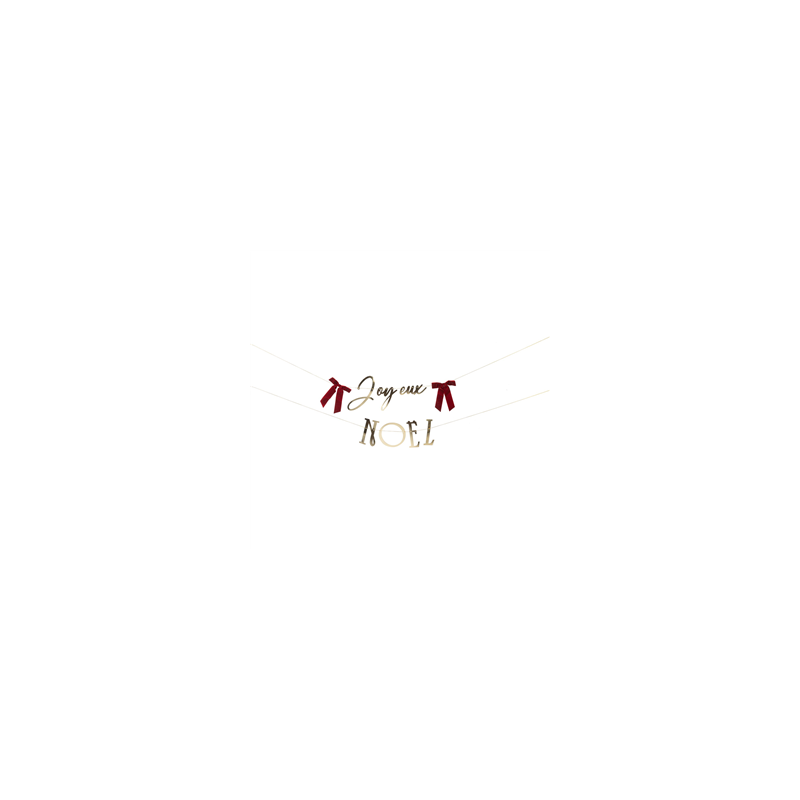Guirlande Joyeux Noël Papier Or avec 2 nœuds velours rouge - 180cm
