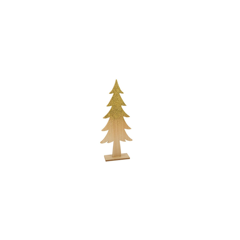 Sapin sur socle bois et paillettes Or 47,5 x 20 x 7cm
