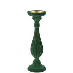 Bougeoir baroque en velours vert 11 x 34cm