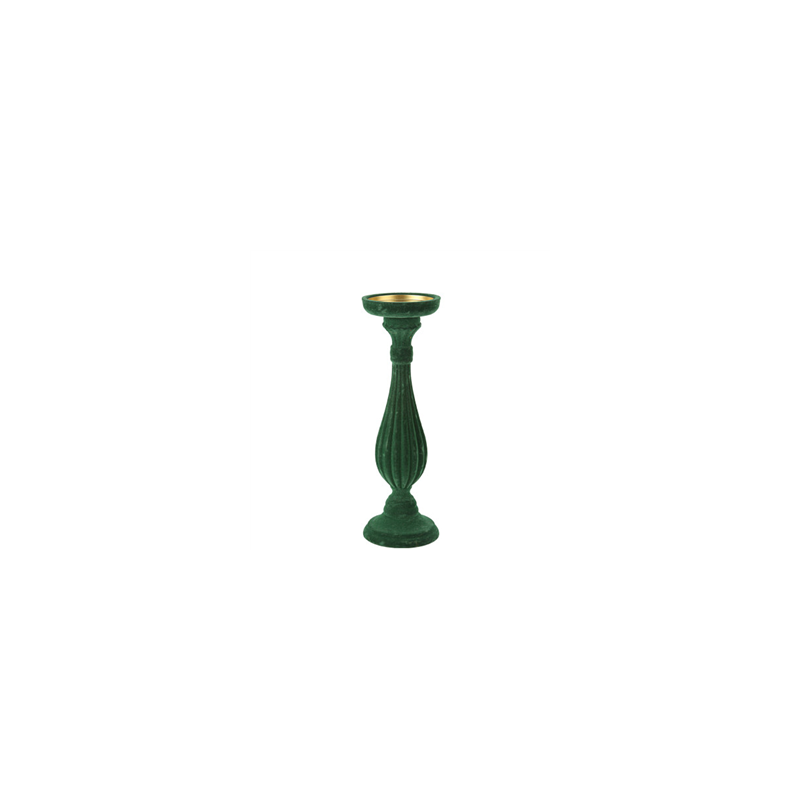 Bougeoir baroque en velours vert 11 x 34cm