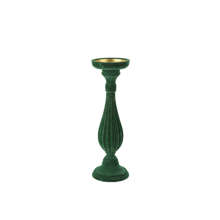 Bougeoir baroque en velours vert 11 x 34cm