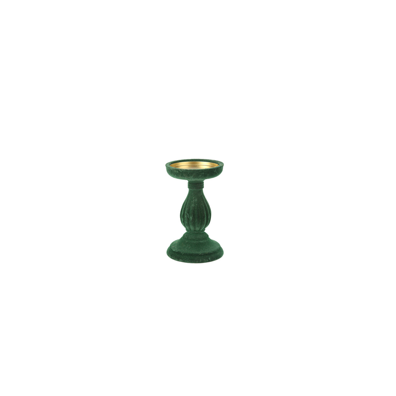 Bougeoir baroque en velours vert 10,8 x 17,2cm
