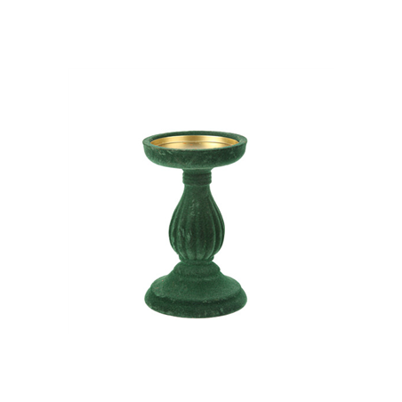 Bougeoir baroque en velours vert 10,8 x 17,2cm