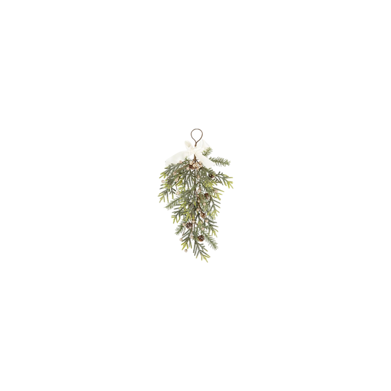 Descente de Sapin Féerique et Nœud Satin Vert et Paillettes Irisées 58cm