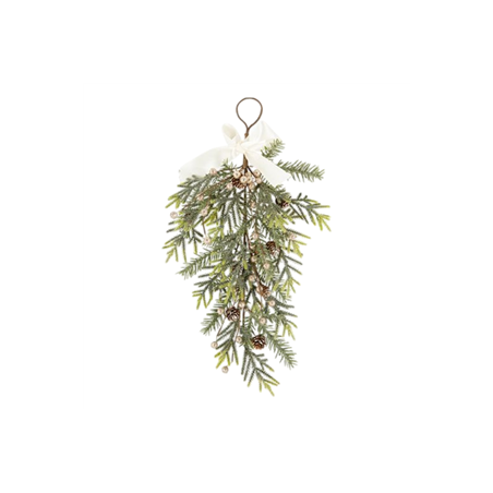 Descente de Sapin Féerique et Nœud Satin Vert et Paillettes Irisées 58cm