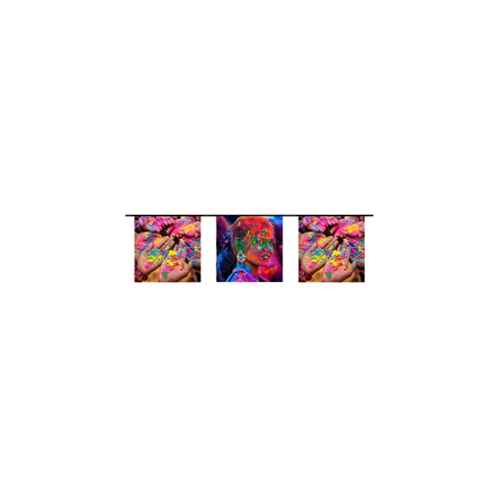 Guirlande visuel Inde Holi 10 fanions 21 x 21cm - papier Long. 420cm