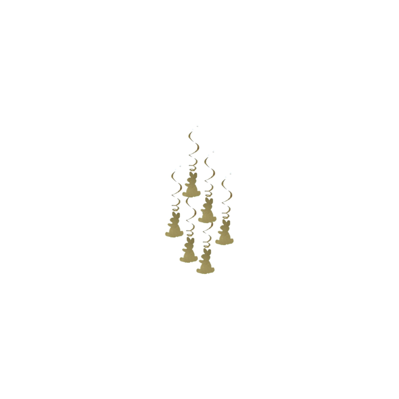Lot de 6 tourbillons lapins Pâques métallisés (or ou argent) - Haut. 80cm