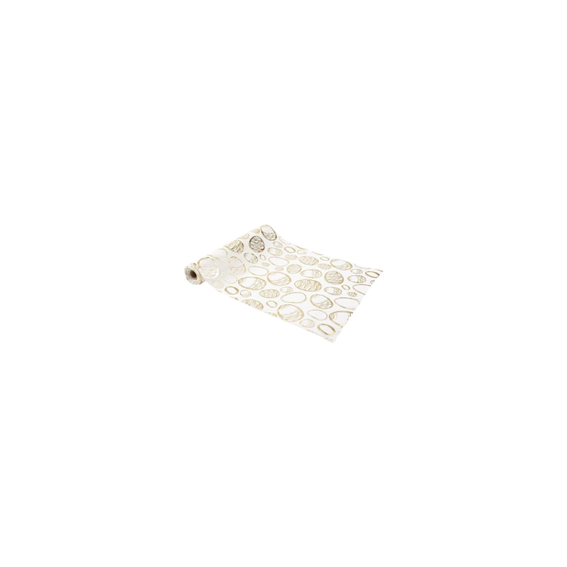 Chemin de table mousseline blanche et or Œufs de Pâques 28 cm x 5 m
