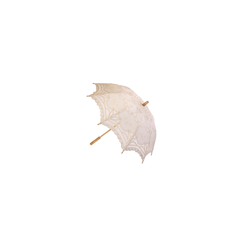 Ombrelle Rétro avec dentelle - bois et tissu - Diam 60 cm