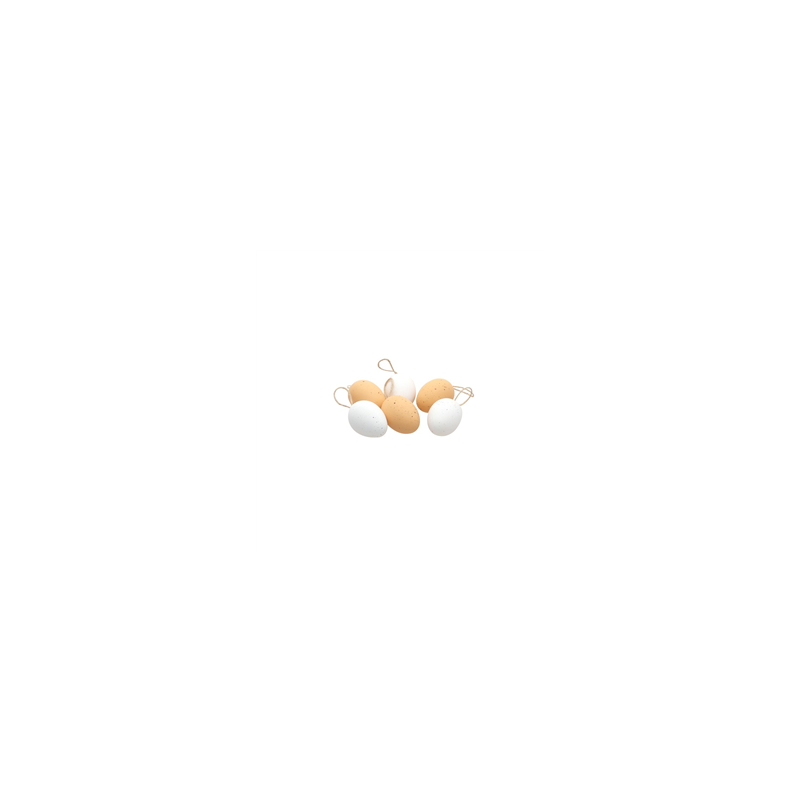 6 Œufs couleur blanc et naturel 6 x 4cm
