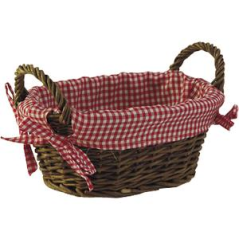 Corbeille deux anses en osier brut, doublure vichy 25 x 18 x 10-14 cm