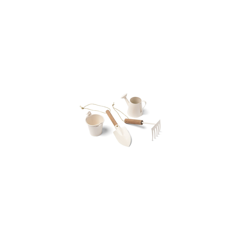 Set de 4 mini outils du jardinier en bois et métal ivoire 12 cm max