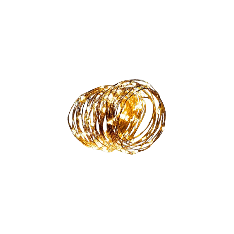 Guirlande Micro LED fil cuivre 50 LEDs Blanc Chaud avec timer - Long. 5 m