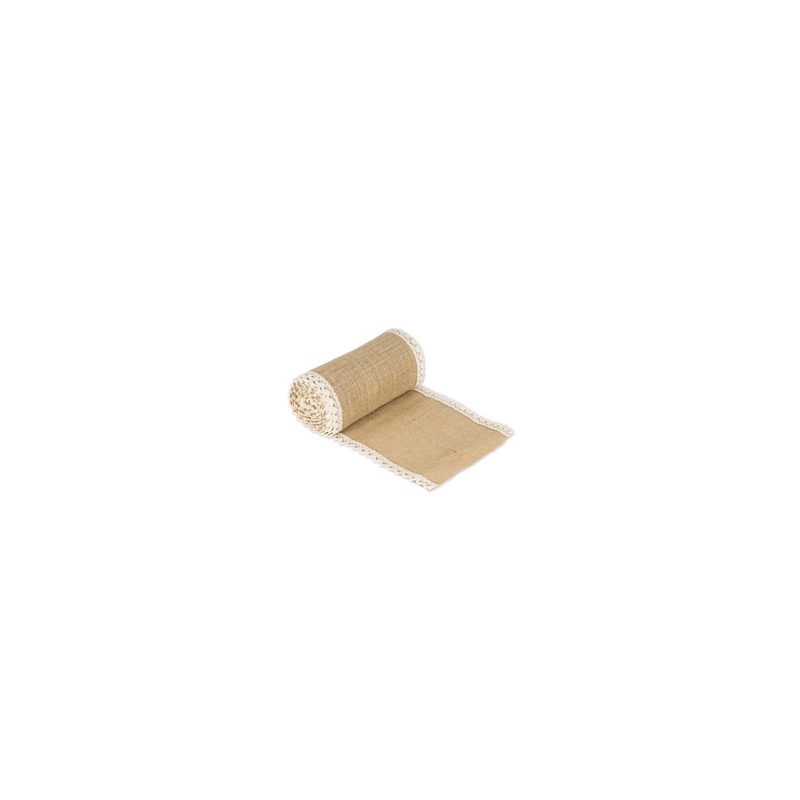 Chemin de table en jute et galon dentelle 20cm x 5m