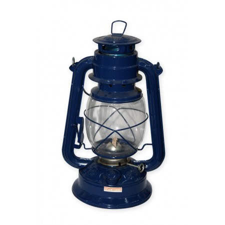 Lampe tempête bleue en métal et verre  - Haut. 28cm Diam. 14cm