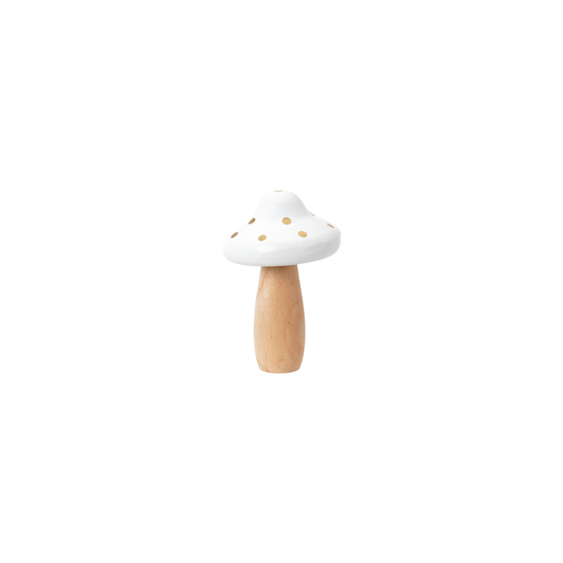 Champignon en bois blanc et pois Or 10,5 x 15,5cm