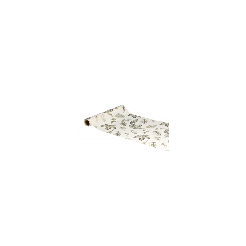 Chemin de table tissu écru feuilles automne métal 28cm x 3m