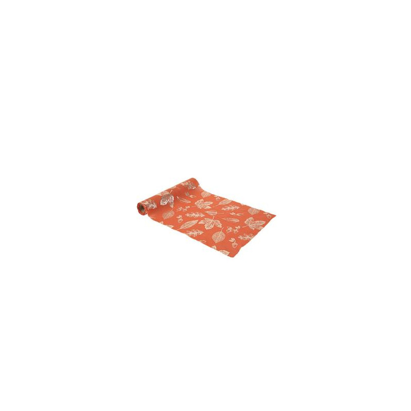 Chemin de table feuilles d'Automne terracotta et Or mousseline 28cm x 3m