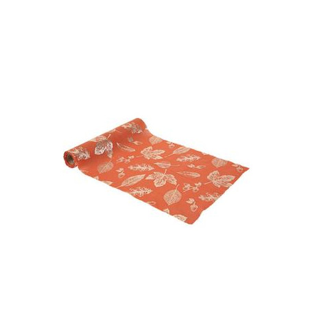 Chemin de table feuilles d'Automne terracotta et Or mousseline 28cm x 3m