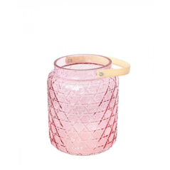Photophore en verre rose pastel avec anse - 18 x 26.7cm