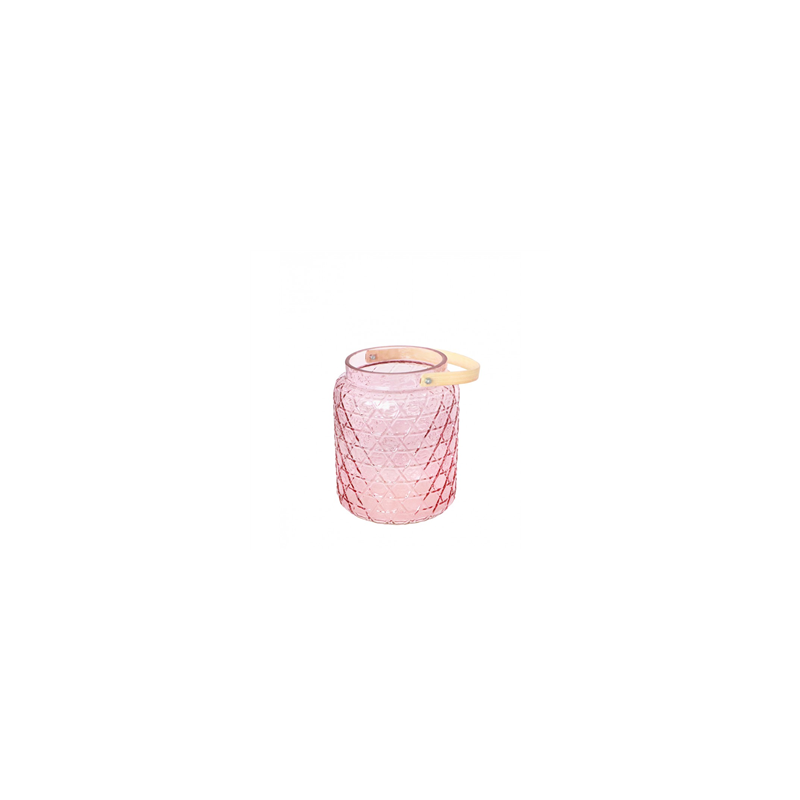 Photophore en verre rose pastel avec anse - 18 x 26.7cm