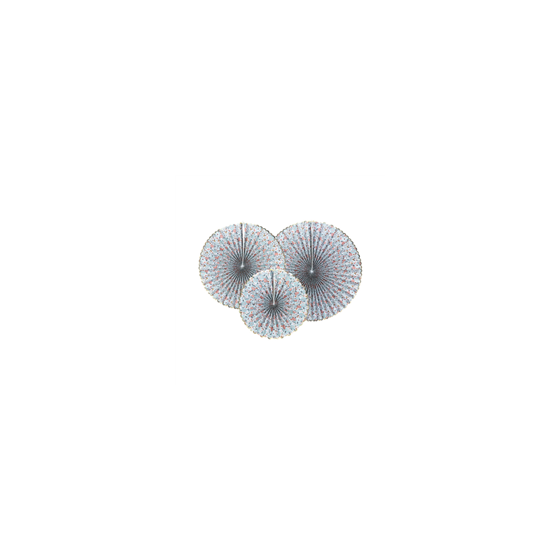 Lot de 3 éventails fleurs et or - carton 40-32-23cm