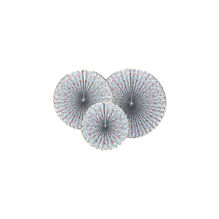 Lot de 3 éventails fleurs et or - carton 40-32-23cm