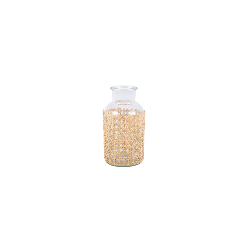 Vase en verre et cannage naturel 20 x 10cm