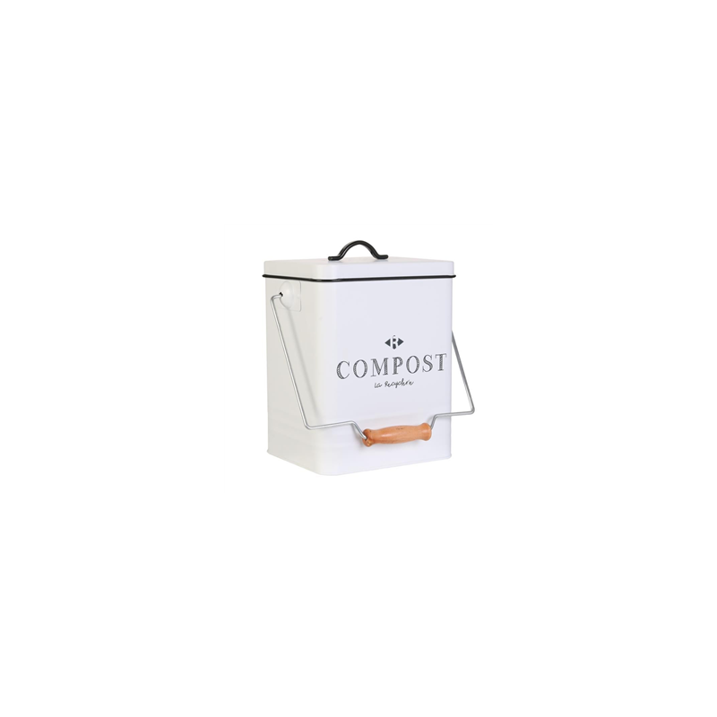 Poubelle en métal blanche Compostage - 21 x 18,5 x 39cm