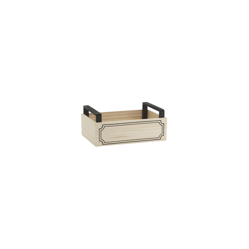 Cagette en pin naturel  et  anses noires 26 x 17 x 11cm