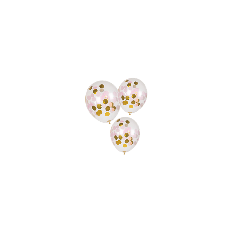 Lot de 5 Ballons transparents confettis rose  et  or 29cm