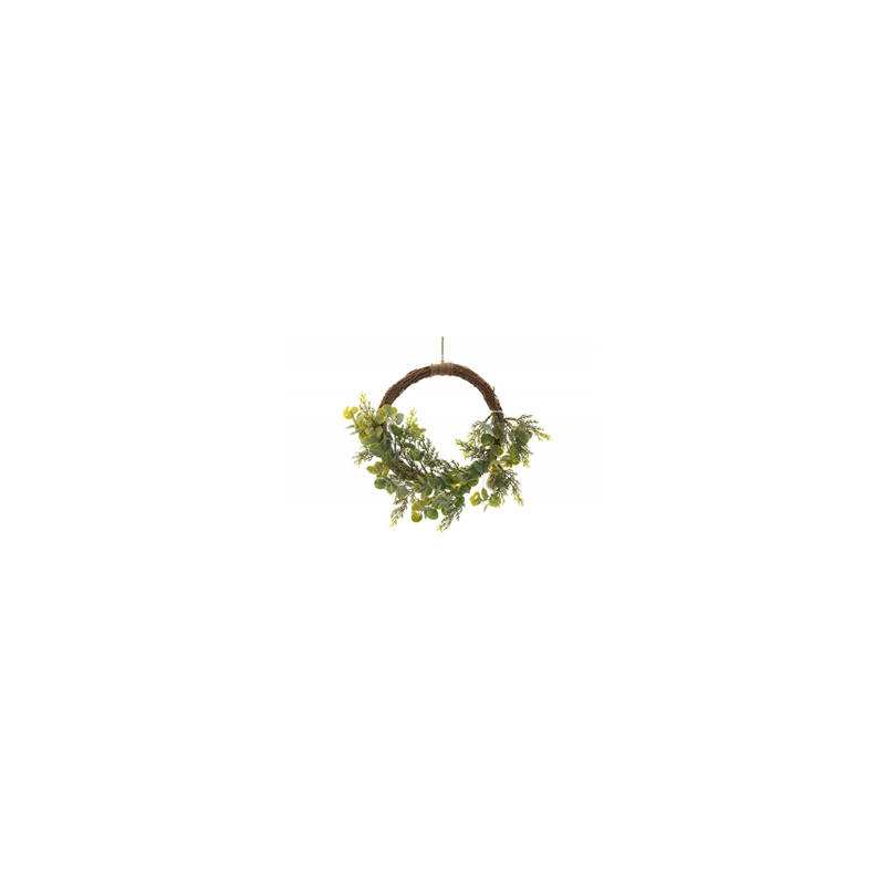 Couronne en rotin eucalyptus et fougères (10-leds) - Diam. 30cm