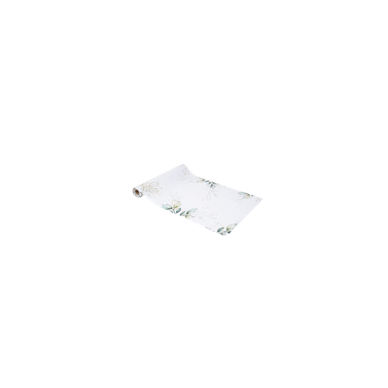 Chemin de table Botanique tissu blanc feuillages et Or 28cm x 5m