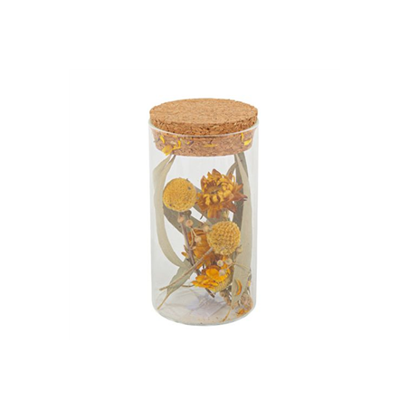 Tube en verre Fleurs Séchées Orange et bouchon liège 6,5 x 12,5cm