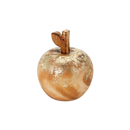 Pomme en bois vintage et feuille d'or 6 x 9 cm