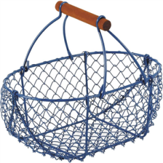 Panier en grillage bleu 25 x 17 x 21cm - bois et fer
