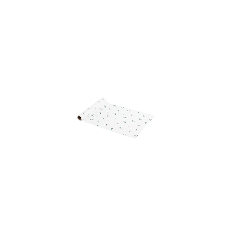 Chemin de table Botanique tissu blanc et vert sauge 28cm x 3m