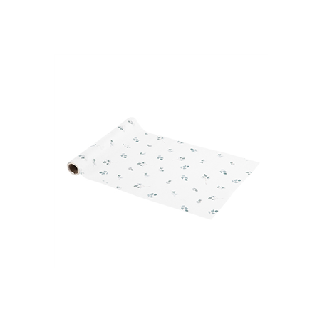 Chemin de table Botanique tissu blanc et vert sauge 28cm x 3m