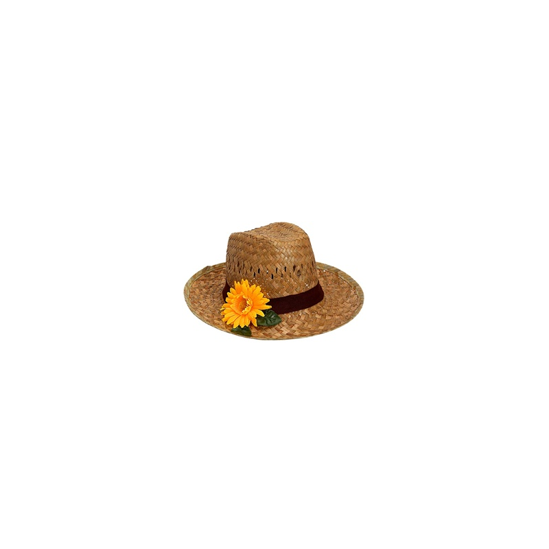 Chapeau de campagne en paille et fleur de tournesol - Taille adulte