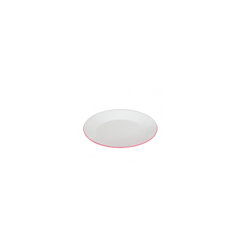 Assiette en métal émaillé blanc  et  rose 25 cm