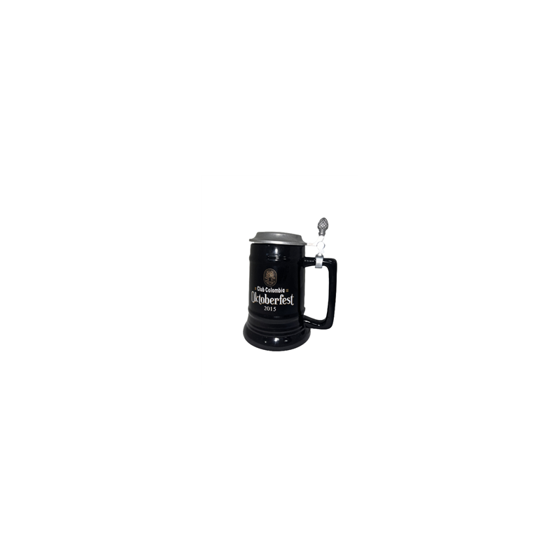 Chope de bière en terre cuite couvercle métal - différents coloris - H 17cm