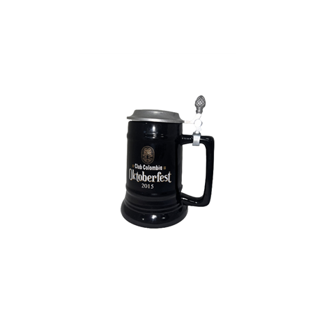 Chope de bière en terre cuite couvercle métal - différents coloris - H 17cm